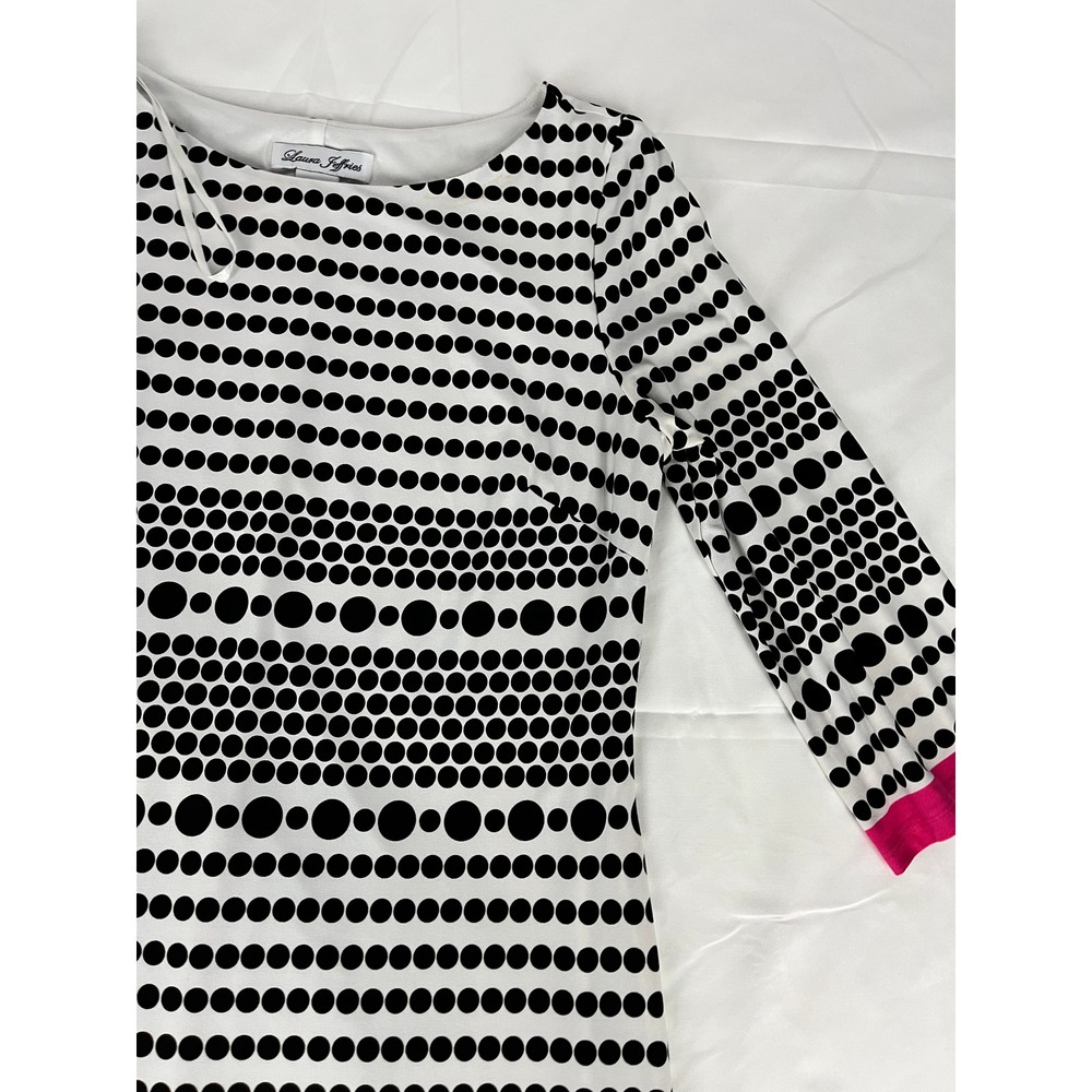 Laura Jeffries Dress Size 8‎ Black White Polka Dot Pink Trim Career